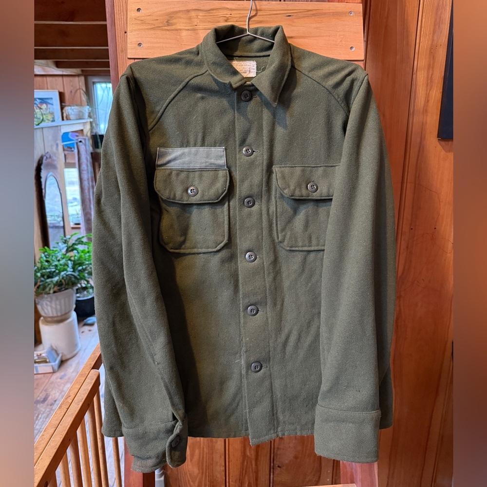 Vintage Wool Shirt Jacket Olive Green US Army Military Men's 1970’s